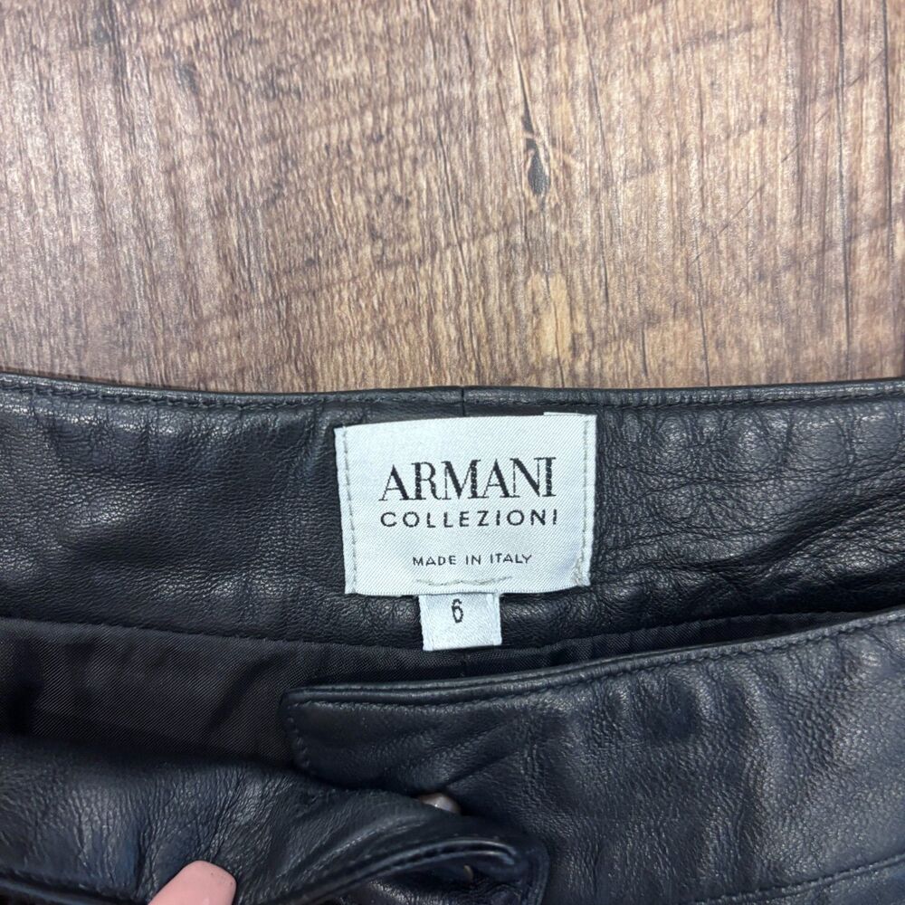 VTG Armani Collezioni 100% Leather Straight Pants Black EUC Size 6 Italy Made - Picture 3 of 10